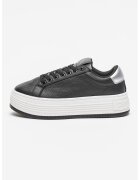 Calvin Klein Jeans Pantofi sport flatform din piele - Negru stins/Alb optic/Argintiu