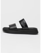 Calvin Klein Jeans Papuci din piele cu barete duble si monograma metalica - Negru