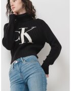 Calvin Klein Jeans Pulover crop cu imprimeu logo - Negru/Alb murdar