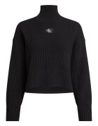 Calvin Klein Jeans Pulover crop din tricot cu striatii - Negru