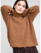 Calvin Klein Jeans Pulover din amestec de lana cu guler inalt si maneci cazute - Maro camel
