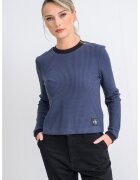 Calvin Klein Jeans Pulover striat cu decolteu la baza gatului - Albastru indigo