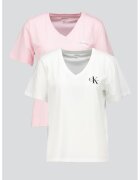 Calvin Klein Jeans Set de tricouri cu decolteu in V si logo - 2 piese - Alb/Roz