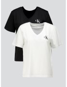 Calvin Klein Jeans Set de tricouri cu decolteu in V si logo - 2 piese - Negru/Alb optic