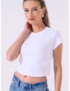 Calvin Klein Jeans Tricou crop cu aspect striat - Alb