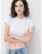 Calvin Klein Jeans Tricou crop cu aspect striat - Albastru azur