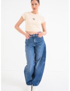Calvin Klein Jeans Tricou crop cu aspect striat - Bej deschis