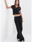 Calvin Klein Jeans Tricou crop cu decolteu in V - Negru