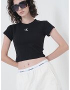 Calvin Klein Jeans Tricou crop cu decolteu la baza gatului - Negru