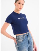 Calvin Klein Jeans Tricou crop de bumbac cu imprimeu logo - Albastru indigo