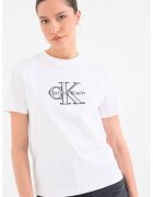 Calvin Klein Jeans Tricou cu decolteu la baza gatului si imprimeu - Alb optic
