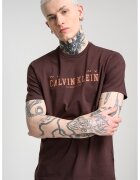 Calvin Klein Jeans Tricou de bumbac cu decolteu la baza gatului si logo - Maro inchis