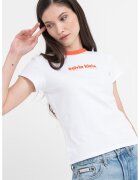 Calvin Klein Jeans Tricou slim fit cu imprimeu logo - Alb/Portocaliu