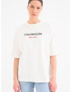 Calvin Klein Jeans Tricou supradimensionat cu logo - Crem