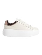 Calvin Klein Pantofi sport wedge de piele - Alb murdar/Bronz