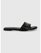 Calvin Klein Papuci dama din piele cu logo Flat Slide Relock - Negru