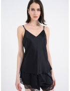 Calvin Klein Pijama de satin cu dantela - Negru
