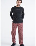 Calvin Klein Pijama lejera de bumbac cu logo brodat pe piept - Visiniu/Negru