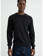 Calvin Klein Pulover cu decolteu la baza gatului si logo discret - Negru stins