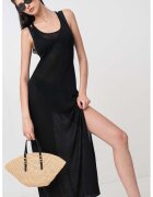 Calvin Klein Rochie de plaja lunga - din material transparent - Negru