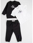 Calvin Klein Set de bluza de trening - tricou si pantaloni de trening din amestec de bumbac organic - 3 piese - Alb/Negru