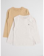 Calvin Klein Set de bluze din bumbac cu decolteu la baza gatului - 2 piese - Bej/Maro nisip