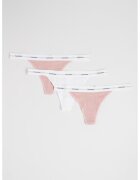 Calvin Klein Set de chiloti tanga cu logo in talie - 3 perechi - Alb/Roz prafuit