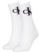 Calvin Klein Set de sosete lungi cu striatii - 2 perechi - Negru stins/Alb optic