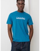 Calvin Klein Tricou cu decolteu la baza gatului si imprimeu logo - Alb optic/Albastru petrol