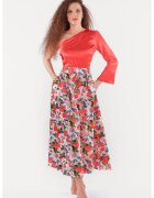 CAMISSI Fusta cu imprimeu si buzunare laterale - Alb/Coral/Albastru