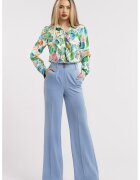 CAMISSI Pantaloni drepti cu talie inalta - Albastru azur