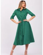 CAMISSI Rochie-camasa evazata cu cordon in talie - Verde aquamarin