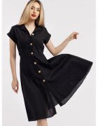 CAMISSI Rochie-camasa evazata din in - Negru