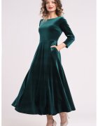 CAMISSI Rochie cu aspect de catifea si buzunare laterale - Verde