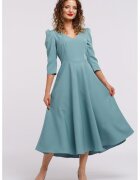 CAMISSI Rochie cu croiala in A si maneci bufante - Albastru petrol