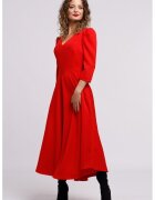 CAMISSI Rochie cu croiala in A si maneci bufante - Rosu
