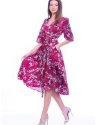 CAMISSI Rochie cu croiala petrecuta si buline - Roz zmeuriu/Albastru