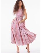 CAMISSI Rochie evazata fara maneci cu buzunare laterale - Alb/Roz prafuit