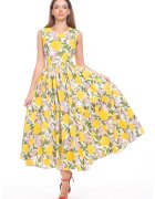 CAMISSI Rochie evazata fara maneci cu buzunare laterale - Rosu/Verde/Galben