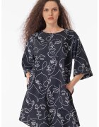 CAMISSI Rochie lejera cu maneci medii - Alb/Negru stins