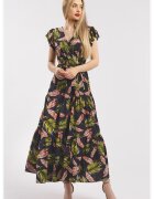 CAMISSI Rochie lunga cu decolteu in V - Negru/Verde lime