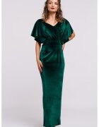 CAMISSI Rochie maxi catifelata cu decolteu in V - Verde inchis