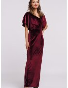 CAMISSI Rochie maxi catifelata cu decolteu in V - Visiniu