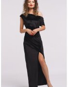 CAMISSI Rochie maxi catifelata cu decolteu pe un umar si slit frontal - Negru