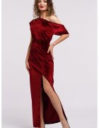 CAMISSI Rochie maxi catifelata cu decolteu pe un umar si slit frontal - Rosu inchis