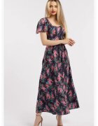 CAMISSI Rochie maxi cu croiala in A si model - Negru/Roz
