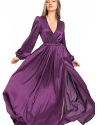 CAMISSI Rochie maxi evazata cu slit si model petrecut - Ametist
