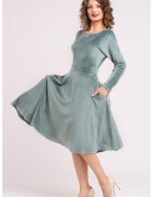 CAMISSI Rochie midi cu aspect de catifea - croiala evazata si buzunare laterale - Gri cenusiu