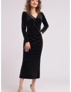 CAMISSI Rochie midi cu aspect de catifea si decolteu cache-coeur - Negru