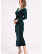 CAMISSI Rochie midi cu aspect de catifea si decolteu cache-coeur - Verde